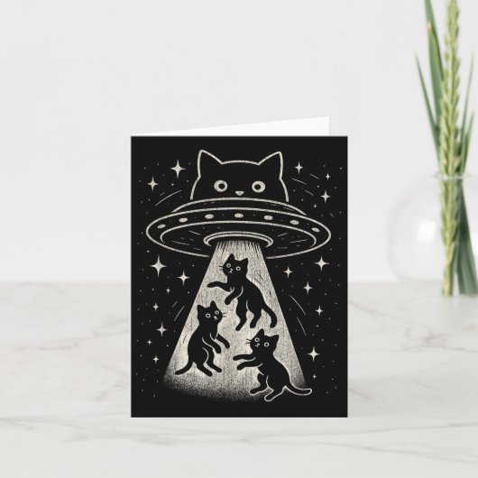 面白い猫UFOかわいいキティ宇宙スペース宇宙船エイリアン美学 カード (正面)