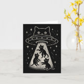 面白い猫UFOかわいいキティ宇宙スペース宇宙船エイリアン美学 カード (黄色い花)