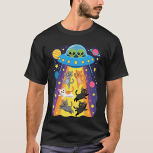 面白い猫UFOかわいい子猫宇宙宇宙船エイリアン美学 Tシャツ