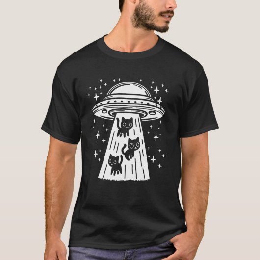 面白い猫UFOかわいい子猫宇宙宇宙船エイリアン美学 Tシャツ (正面)