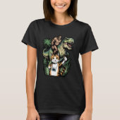 面白い猫UFO恐竜のミーム Tシャツ (正面)