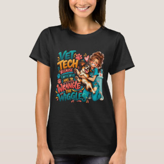 面白い獣医テクニシャンのウィグルラングラー Tシャツ