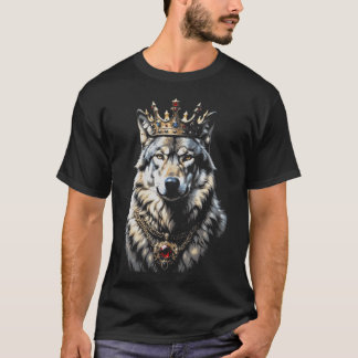 面白い王冠の王様オオカミ 涼しい動物 オオカミ好き Tシャツ