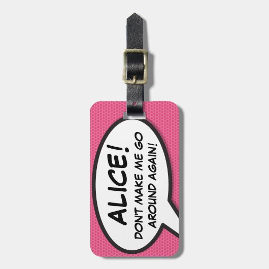 面白い現代的なピンクのカスタマイズされたスピーチバブル ラゲッジタグ (正面縦)