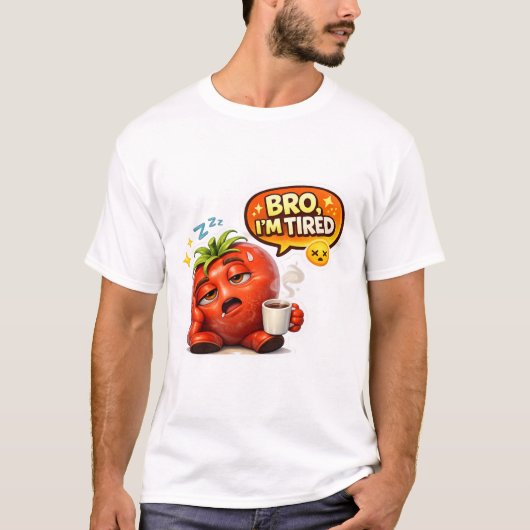 面白い疲れたトマトの兄弟私は疲れているかわいい眠いキャラクター Tシャツ (正面)