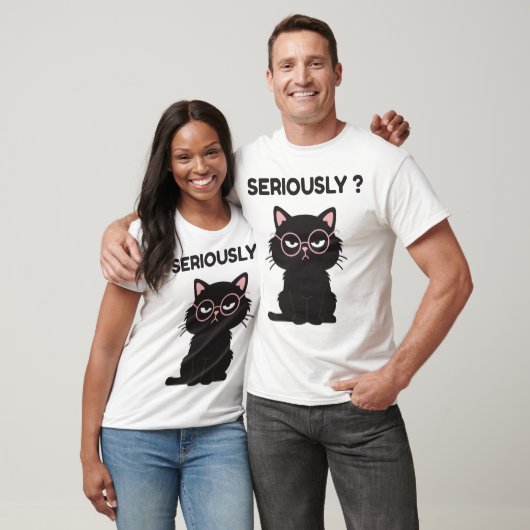 面白い皮肉な黒猫メガネSeriously Tシャツ (ユニセックス)