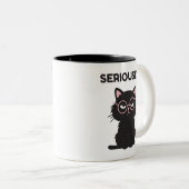 面白い皮肉な黒猫メガネSeriously Tシャツ ツートーンマグカップ (正面右)