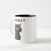 面白い皮肉な黒猫メガネSeriously Tシャツ ツートーンマグカップ (正面左)