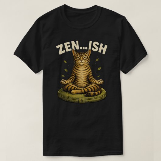 面白い禅イッシュ猫デザイン Tシャツ (デザイン正面)