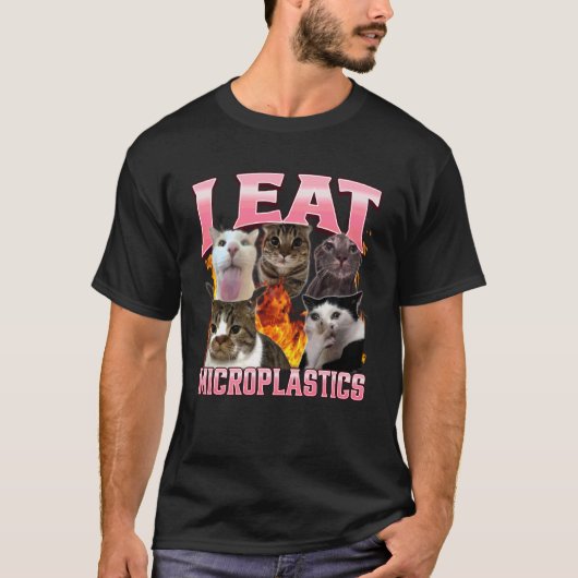 面白い私はマイクロプラスチックを食べるユーモア猫のミーム海賊版G Tシャツ (正面)