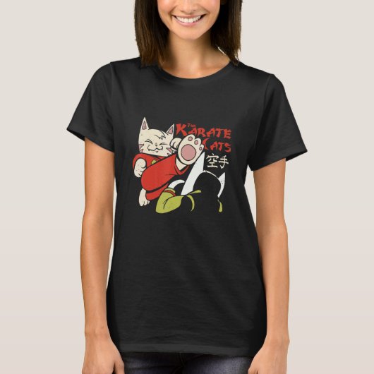 面白い空手猫戦う子猫戦闘員子猫コミック Tシャツ (正面)