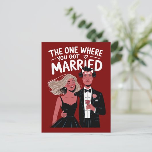 面白い結婚式のエンゲージメントおめでとう ポストカード (スタンド正面)