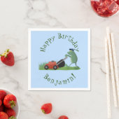 面白い緑のカエルが芝刈りをする漫画 スタンダードカクテルナプキン (インサイチュ)