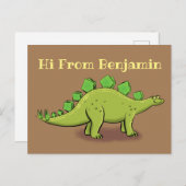 面白い緑のステゴサウルス恐竜の漫画 ポストカード (正面/裏面)