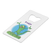 面白い緑の笑顔のアニメイグアナ クレジットカード栓抜き (裏面アングル)