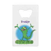 面白い緑の笑顔のアニメイグアナ クレジットカード栓抜き (裏面)