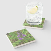 面白い緑の花の中に紫の葉花 ストーンコースター (横)