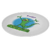 面白い緑色の笑顔のアニメーションイグアナ カッティングボード (角)