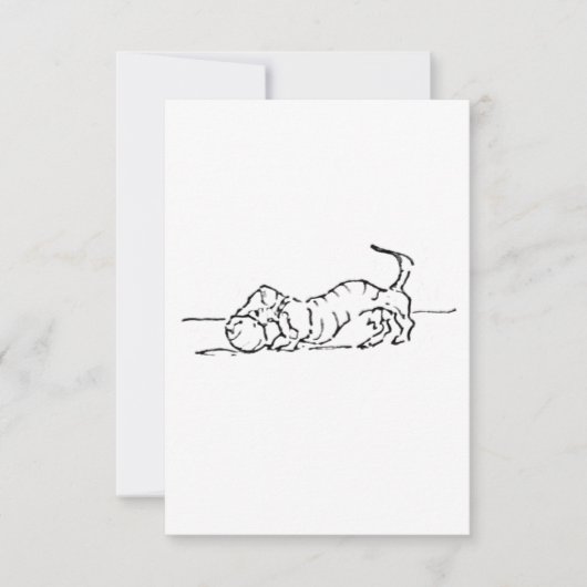 面白い線画のソーセージ犬 サンキューカード (正面)