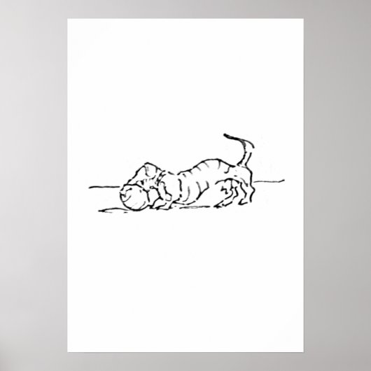面白い線画のソーセージ犬  ポスター (正面)