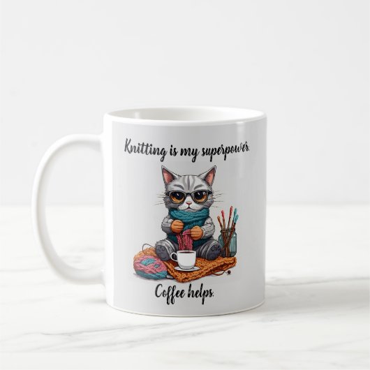 面白い編み物マグカップ 超能力猫 コーヒーマグカップ (左)