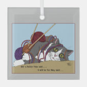 面白い編み物猫の糸絡まり ホビーハーモニー ガラスオーナメント (正面)