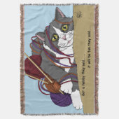 面白い編み物猫の糸絡まり ホビーハーモニー スローブランケット (正面縦)