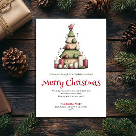 面白い編集可能なクリスマスツリーグリーティングカード シーズンカード