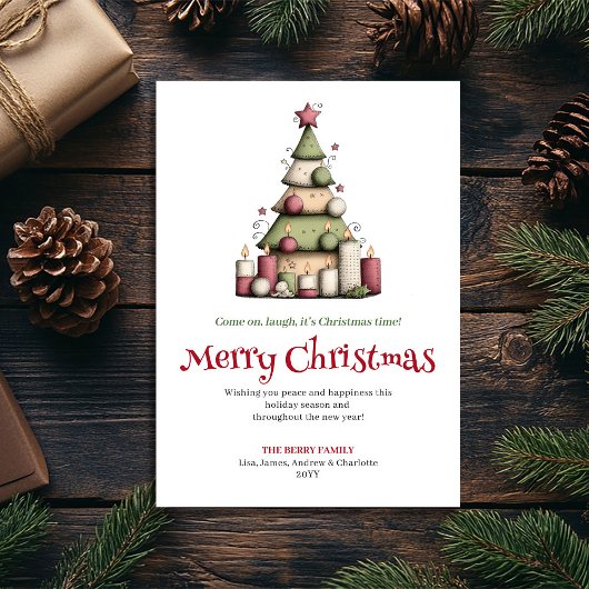 面白い編集可能なクリスマスツリーグリーティングカード シーズンカード