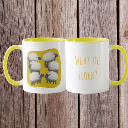 面白い羊のデザイン「What's the Flock?（なんて群れ？）」 マグカップ
