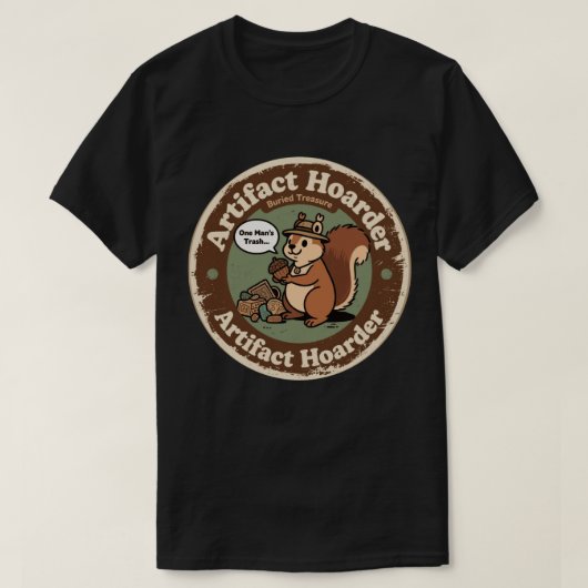 面白い考古学者 リスの骨董品コレクター Tシャツ (デザイン正面)