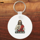 面白い聖父コーヒーヴィンテージ彫刻TシャツD キーホルダー (正面)