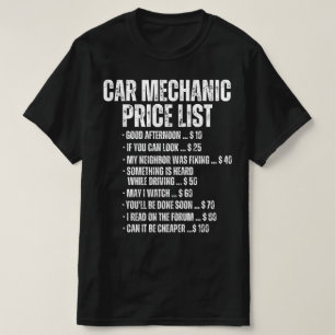 面白い自動車整備士の価格表 Tシャツ