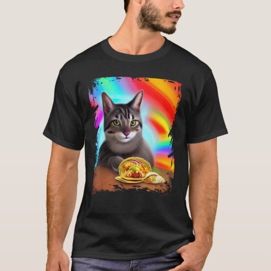 面白い虹の猫タコキティインターネットミーム Tシャツ (正面)