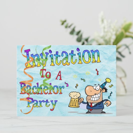 面白い虹色のテキスト独身パーティー 招待状 (スタンド正面)