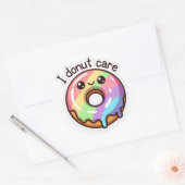 面白い虹色ドーナツステッカー "I Donut Care" ラウンドシール (封筒)