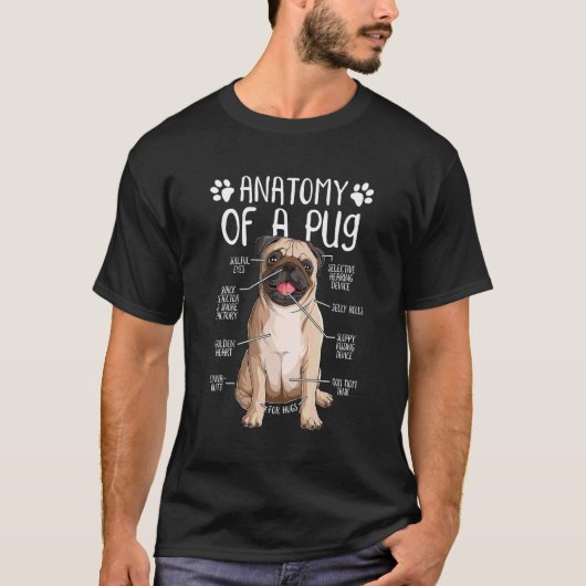 面白い解剖パグ犬パグ好き Tシャツ (正面)