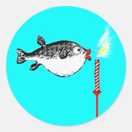 面白い誕生日おめでとう魚 ラウンドシール (正面)