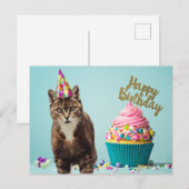 面白い誕生日の猫のカップケーキ ポストカード (正面/裏面)