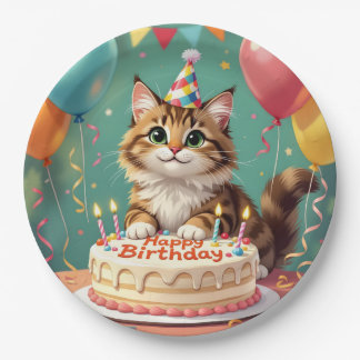 面白い誕生日の猫 ペーパープレート