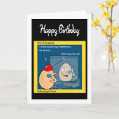 面白い誕生日カード - 牢屋に閉じ込められた卵の漫画ユーモア カード (黄色い花)