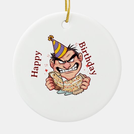 面白い誕生日ステッカー セラミックオーナメント (正面)