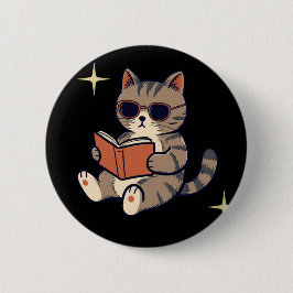 面白い読書をする猫 缶バッジ