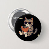 面白い読書をする猫 缶バッジ (正面&裏面)