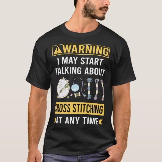 面白い警告クロスステッチ Tシャツ (正面)