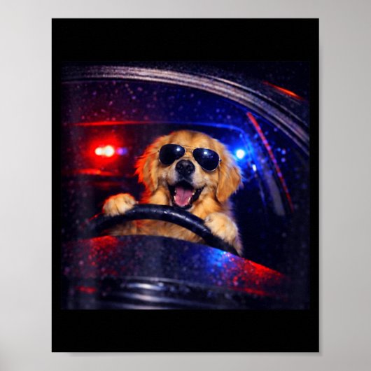 面白い警察ゴルデンリトリバー運転車犬ミーム ポスター (正面)