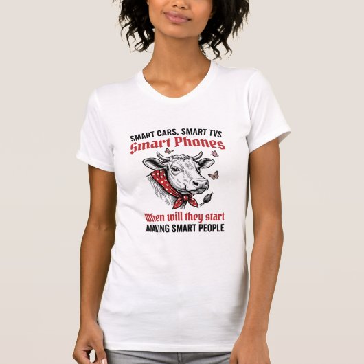 面白い賢い人々 牛 ビンテージ彫刻Tシャツ D Tシャツ (正面)