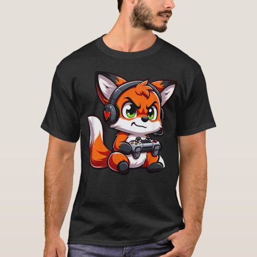 面白い赤いキツネゲーマーのビデオ Tシャツ (正面)