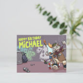 面白い路地の猫たちが名前の落書き誕生日を追加 ポストカード (スタンド正面)