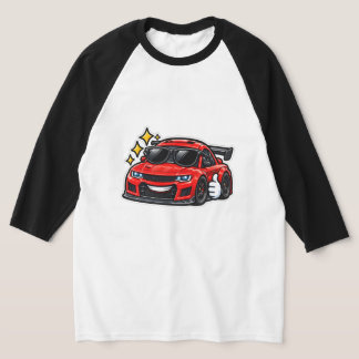 面白い車のラグランTシャツ | クールレッドカー Tシャツ